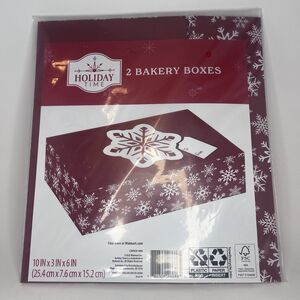 Holiday Time Christmas 2 Bakery Boxes 10x3x6 Snowflake Design 2 Pack - NEW